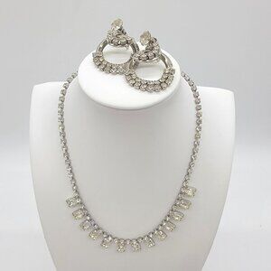Vintage Stunning Costume Runway Clear Gems Rhinestone Necklace Earrings Set Glam